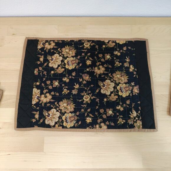 Vintage Cloth Place Mats Set of 4 Brown And Floral All Different But Go Together - Picture 2 of 9